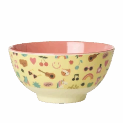 Medium Kids Bowl - Soft Yellow - Unicorn Love Print(Medium Kids Bowl Soft Yellow Unicorn Love Print)