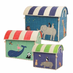 Raffia Storage Baskets Set With Animal Theme - Set Of Three(Raffia Storage Baskets Set With Animal Theme Set Of Three)