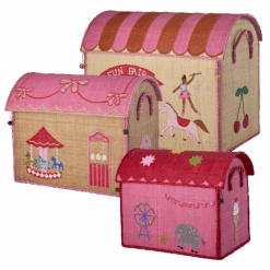 Raffia Storage Baskets Set With Fun Fair Theme - Set Of Three(Raffia Storage Baskets Set With Fun Fair Theme Set Of Three)