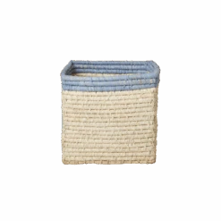 Small Square Raffia Storage Basket With A Blue Top(Small Square Raffia Storage Basket With A Blue Top)