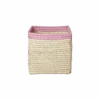 Small Square Raffia Storage Basket With A Pink Top(Small Square Raffia Storage Basket With A Pink Top)