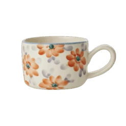 Ceramic Cappuccino Cup With Hand Painted Orange Flowers - 6.7 Oz(Ceramic Cappuccino Cup With Hand Painted Orange Flowers 6 7 Oz Copy)