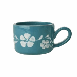 Ceramic Cappuccino Cup With Hand Painted White Flowers Vine - 6.7 Oz(Ceramic Cappuccino Cup With Hand Painted White Flowers Vine 6 7 Oz)