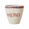 Ceramic Oval Cup With Hand Painted Merci - 10.1 Oz(Ceramic Oval Cup With Hand Painted Merci 10 1 Oz)