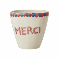 Ceramic Oval Cup With Hand Painted Merci - 10.1 Oz(Ceramic Oval Cup With Hand Painted Merci 10 1 Oz)