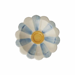 Ceramic Flower Dipping Bowl With Blue Hand Painted Stripes(Ceramic Flower Dipping Bowl With Blue Hand Painted Stripes)