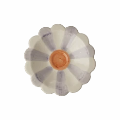 Ceramic Flower Dipping Bowl With Lavender Hand Painted Stripes(Ceramic Flower Dipping Bowl With Lavender Hand Painted Stripes)