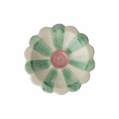 Ceramic Flower Dipping Bowl With Soft Green Hand Painted Stripes(Ceramic Flower Dipping Bowl With Soft Green Hand Painted Stripes)