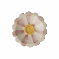 Ceramic Flower Dipping Bowl With Pink Hand Painted Stripes(Ceramic Flower Dipping Bowl With Pink Hand Painted Stripes)
