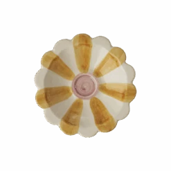 Ceramic Flower Dipping Bowl With Yellow Hand Painted Stripes(Ceramic Flower Dipping Bowl With Yellow Hand Painted Stripes)