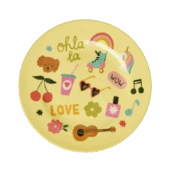 Round Kids Plate - Soft Yellow - Unicorn Love Print(Round Kids Plate Soft Yellow Unicorn Love Print)