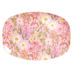 Medium Melamine Rectangular Plate - Soft Pink - Daisy Dearest Print(Medium Melamine Rectangular Plate Daisy Dearest Print)