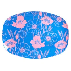 Medium Melamine Rectangular Plate - Blue - Poppies Love Print(Medium Melamine Rectangular Plate Poppies Love Print)