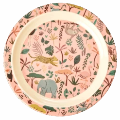 Melamine Kids Lunch Plate | Coral All Over Jungle Animals Print(Melamine Kids Lunch Plate With Pink All Over Jungle Animals Print)