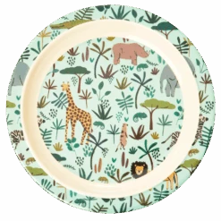 Melamine Kids Lunch Plate | Green All Over Jungle Animal Print(Melamine Kids Lunch Plate With Blue Jungle Animals Print 1)