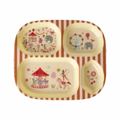 Melamine Kids 4 Room Plate - Fun Fair Pink Print -(Melamine Kids 4 Room Plate Pink Wildlife Print Copy)