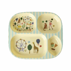 Melamine Kids 4 Room Plate - Fun Fair Mint Print -(Melamine Kids 4 Room Plate Fun Fair Mint Print Pre Order Now Ships Early April)