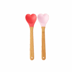 Kitchen Silicone Spoon In Mini Heart Shape With Bamboo Handle - Set Of Two(Kitchen Silicone Spoon In Mini Heart Shape With Bamboo Handle Set Of Two)