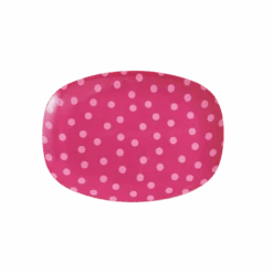 Melamine Small Rectangular Plate | Pink Dots Print(Melamine Small Rectangular Plate With Soft Pink Dot Print 1)