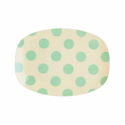 Melamine Small Rectangular Plate | Green Dots Print(Melamine Small Rectangular Plate Green Dot Print)