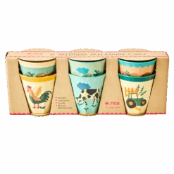 Melamine Kids Cups In Blue Farm Prints - Medium - 6 Pcs. In Gift Box(Melamine Kids Cups In Blue Farm Prints Medium 6 Pcs In Gift Box)