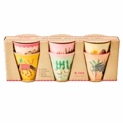 Melamine Kids Cups In Pink Farm Prints - Medium - 6 Pcs. In Gift Box(Melamine Kids Cups In Pink Farm Prints Medium 6 Pcs In Gift Box)