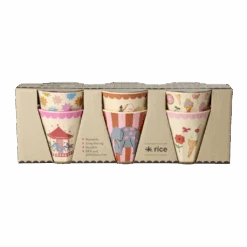 Rice By Rice 13 Melamine Kids Cups In Fun Fair Pink Prints - Small - 6 Pcs. In Gift Box -(Melamine Kids Cups In Fun Fair Pink Prints Small 6 Pcs In Gift Box Pre Order Now Ships Early April)