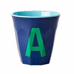 Two Melamine Cups - Medium With Alphabet In Bluish Colors | Letter A(Two Melamine Cups Medium With Alphabet In Bluish Colors Letter A Copy)