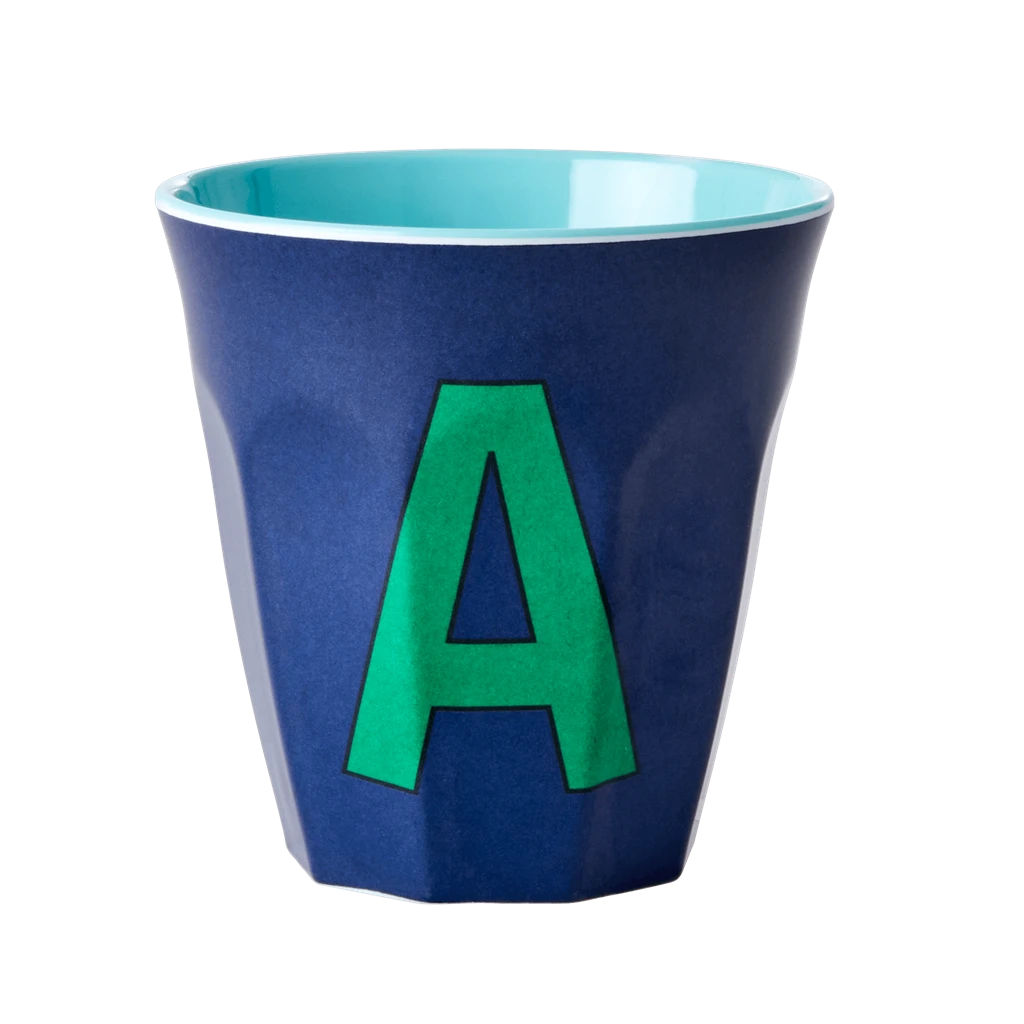 Melamine Cup - Medium With Alphabet In Bluish Colors | Letter A(Melamine Cup Medium With Alphabet In Bluish Colors Letter A) 1 Melamine Cup - Medium With Alphabet In Bluish Colors | Letter A(Melamine Cup Medium With Alphabet In Bluish Colors Letter A)
