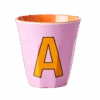 Two Melamine Cups - Medium With Alphabet In Pinkish Colors | Letter A(Two Melamine Cups Medium With Alphabet In Pinkish Colors Letter A)
