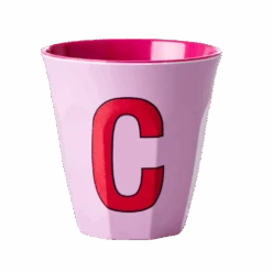 Two Melamine Cups - Medium With Alphabet In Pinkish Colors | Letter C(Two Melamine Cups Medium With Alphabet In Pinkish Colors Letter C)