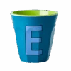 Two Melamine Cups - Medium With Alphabet In Bluish Colors | Letter E(Two Melamine Cups Medium With Alphabet In Bluish Colors Letter E)