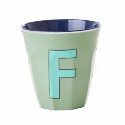 Two Melamine Cups - Medium With Alphabet In Bluish Colors | Letter F(Two Melamine Cups Medium With Alphabet In Bluish Colors Letter F)