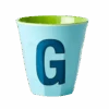 Two Melamine Cups - Medium With Alphabet In Bluish Colors | Letter G(Two Melamine Cups Medium With Alphabet In Bluish Colors Letter G)
