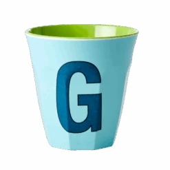 Two Melamine Cups - Medium With Alphabet In Bluish Colors | Letter G(Two Melamine Cups Medium With Alphabet In Bluish Colors Letter G)