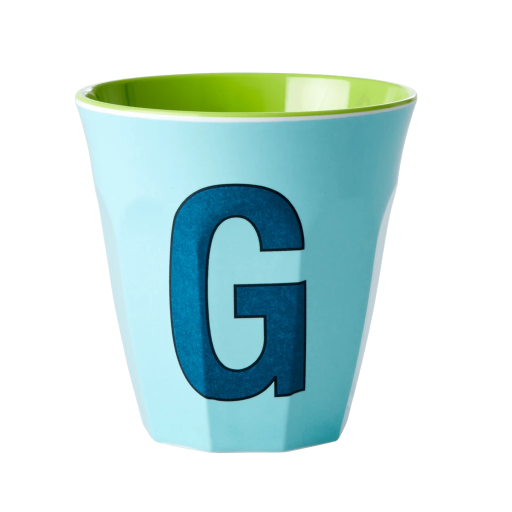 Two Melamine Cups - Medium With Alphabet In Bluish Colors | Letter G(Two Melamine Cups Medium With Alphabet In Bluish Colors Letter G) 1 Two Melamine Cups - Medium With Alphabet In Bluish Colors | Letter G(Two Melamine Cups Medium With Alphabet In Bluish Colors Letter G)