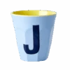 Two Melamine Cups - Medium With Alphabet In Bluish Colors | Letter J(Two Melamine Cups Medium With Alphabet In Bluish Colors Letter J)