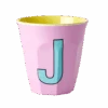 Two Melamine Cups - Medium With Alphabet In Pinkish Colors | Letter J(Two Melamine Cups Medium With Alphabet In Pinkish Colors Letter J)