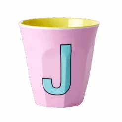 Two Melamine Cups - Medium With Alphabet In Pinkish Colors | Letter J(Two Melamine Cups Medium With Alphabet In Pinkish Colors Letter J)
