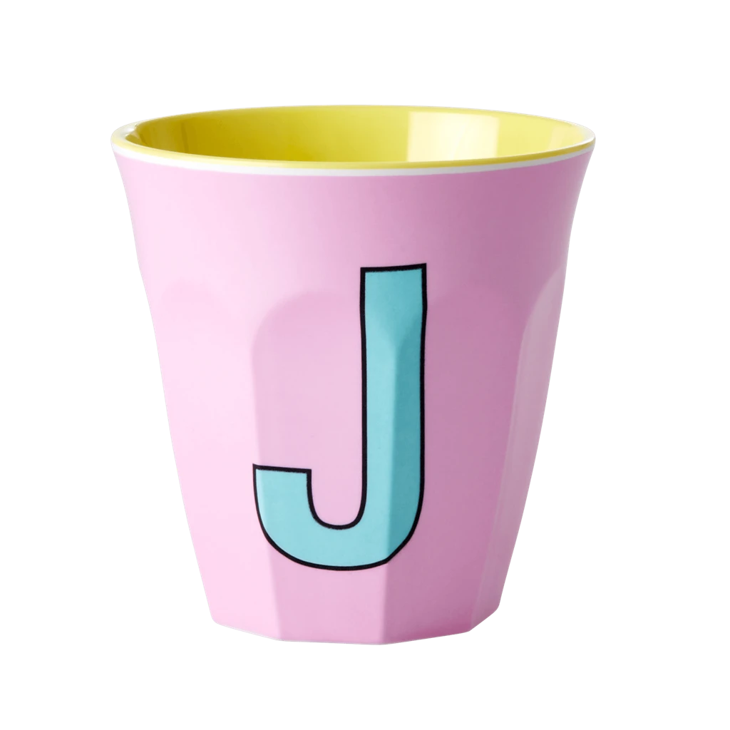 Two Melamine Cups - Medium With Alphabet In Pinkish Colors | Letter J(Two Melamine Cups Medium With Alphabet In Pinkish Colors Letter J) 1 Two Melamine Cups - Medium With Alphabet In Pinkish Colors | Letter J(Two Melamine Cups Medium With Alphabet In Pinkish Colors Letter J)