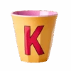 Two Melamine Cups - Medium With Alphabet In Pinkish Colors | Letter K(Two Melamine Cups Medium With Alphabet In Pinkish Colors Letter K)