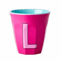 Two Melamine Cups - Medium With Alphabet In Pinkish Colors | Letter L(Two Melamine Cups Medium With Alphabet In Pinkish Colors Letter L)