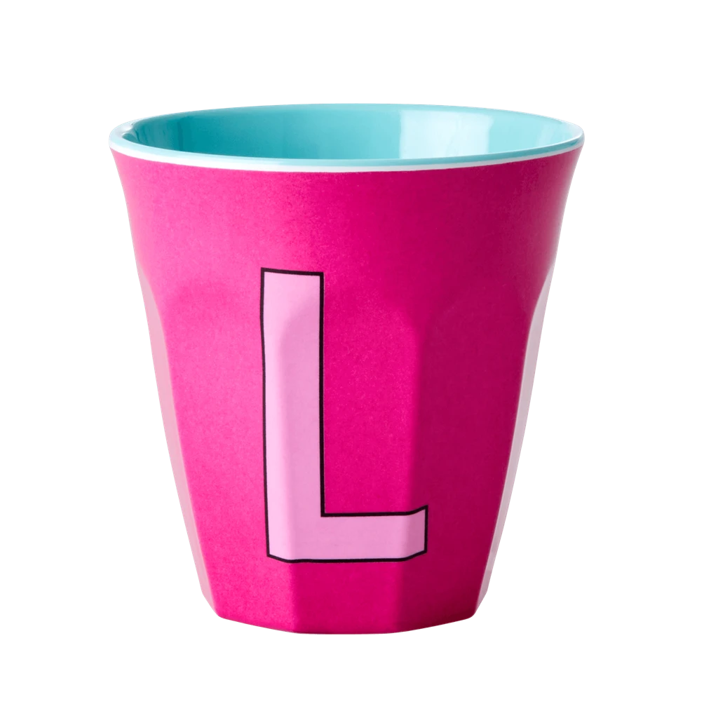 Two Melamine Cups - Medium With Alphabet In Pinkish Colors | Letter L(Two Melamine Cups Medium With Alphabet In Pinkish Colors Letter L) 1 Two Melamine Cups - Medium With Alphabet In Pinkish Colors | Letter L(Two Melamine Cups Medium With Alphabet In Pinkish Colors Letter L)