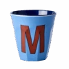 Two Melamine Cups - Medium With Alphabet In Bluish Colors | Letter M(Two Melamine Cups Medium With Alphabet In Bluish Colors Letter M)