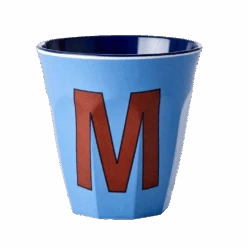 Two Melamine Cups - Medium With Alphabet In Bluish Colors | Letter M(Two Melamine Cups Medium With Alphabet In Bluish Colors Letter M)