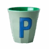 Two Melamine Cups - Medium With Alphabet In Bluish Colors | Letter P(Two Melamine Cups Medium With Alphabet In Bluish Colors Letter P)