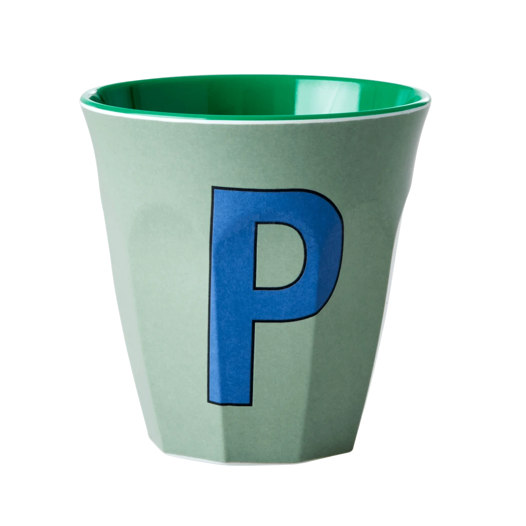 Two Melamine Cups - Medium With Alphabet In Bluish Colors | Letter P(Two Melamine Cups Medium With Alphabet In Bluish Colors Letter P) 1 Two Melamine Cups - Medium With Alphabet In Bluish Colors | Letter P(Two Melamine Cups Medium With Alphabet In Bluish Colors Letter P)