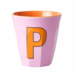 Two Melamine Cups - Medium With Alphabet In Pinkish Colors | Letter P(Two Melamine Cups Medium With Alphabet In Pinkish Colors Letter P)