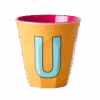 Two Melamine Cups - Medium With Alphabet In Pinkish Colors | Letter U(Two Melamine Cups Medium With Alphabet In Pinkish Colors Letter U)
