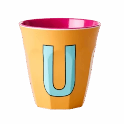 Two Melamine Cups - Medium With Alphabet In Pinkish Colors | Letter U(Two Melamine Cups Medium With Alphabet In Pinkish Colors Letter U)